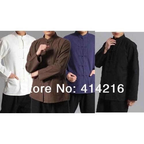 Male man Pure cotton chinese traditional tang suits shirts kung fu tai chi clothing cool 4colors