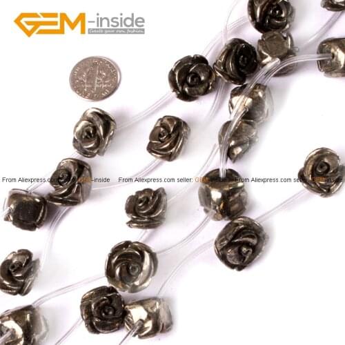 Gem-inside Natural Gray Pyrite Beads Rose Plumeria Flower Shape Beads For Jewelry Making Bracelet 15inches DIY Jewellery