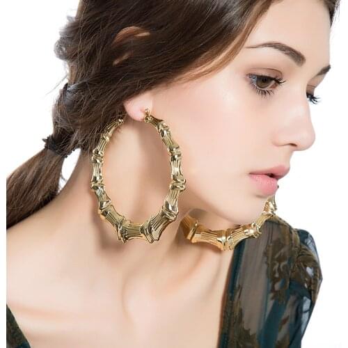 New Punk Golden Round Hoop Earrings Fashion For Women Exaggerated Big Circle Bamboo Drop Earrings 2021 Trend Popular Jewelry