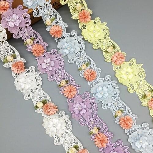 New Soluble Polyester Pearl Rose Heart Flower Embroidered Lace Trim Ribbon Fabric Handmade Garment Wedding Dress Sewing Craft