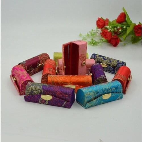 Wholesale 12pcs Silk Embroider Brocade Lipstick Case Mirror Inside Jewelry Box Nice gift for Women