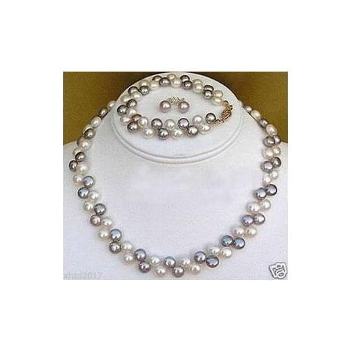 Wholesale fine Beautiful jewelry Black White pearl necklace bracelet earrings set NATURAL Quartz PlatedWomen Wedding