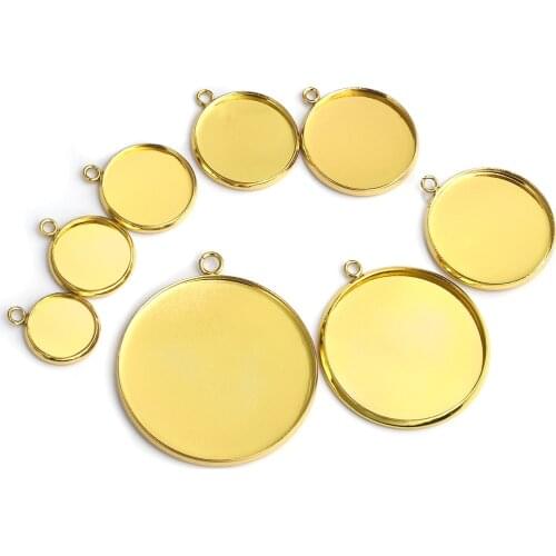 20pcs Gold Stainless Steel Cabochon Base Setting Blank Cameo Tray 10/12/14/16/20mm For Pendant DIY Jewelry Making