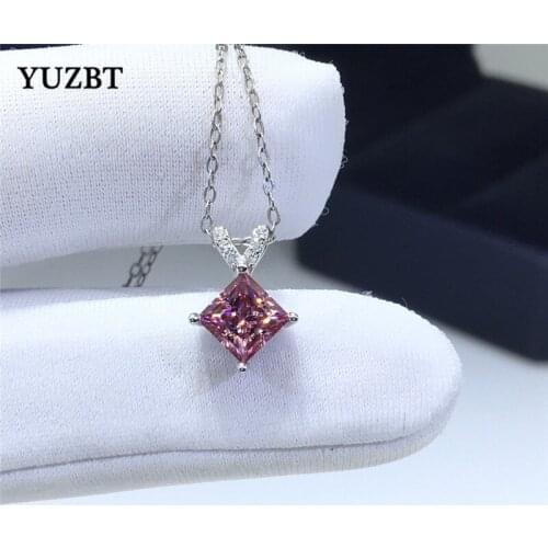 18K White Gold Plated Excellent Cut 1 Carat Gemstone Diamond Test Past V Shaped Pink Moissanite Pendant Necklace for Women