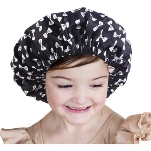 Popular Childrens Satin Nightcap Invisible Adjustable Button Wash Cap Double Layer Printing Bath Cap Printed Sleeping Cap