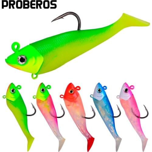 PROBEROS Jig Head Soft Silicone Fishing Lure Wobblers Swimbait Artificial Soft Bait Bass Fishing Tackle (1Head + 2 Tail)