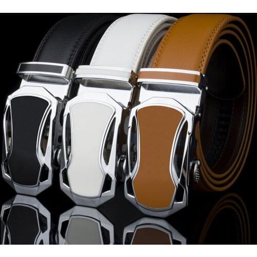 Black white orange Cowhide Genuine Leather 3.5cm width Belts For Men Male Luxury Automatic buckle men belt