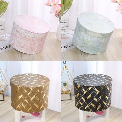 Luxury Round Gift Box Wedding Fruit And Flowers Gift Boxes Hot Stamping Pink Marble Party Candy Bag Large Souvenir Gift Paper