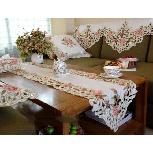 Peach roses series Rural cloth art European embroidery 40*190CM The table cloth Tea table cloth Table flag Dust cover towel