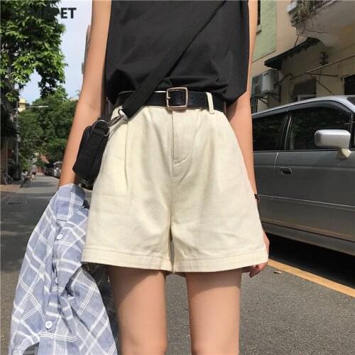 Shorts Women Solid Wide Leg Simple Retro BF Korean Style Ulzzang Students School Summer Hot Short Womens Streetwear Leisure Soft