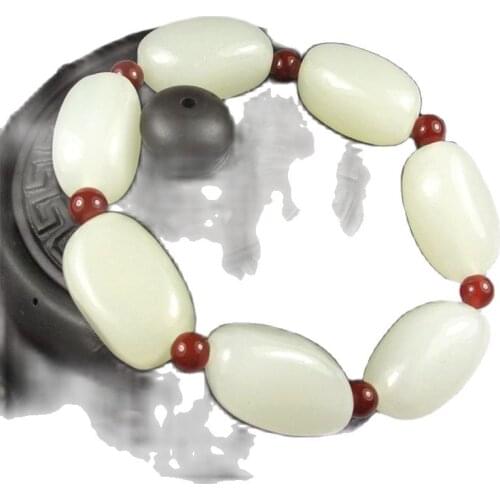 Xinjiang Hetian jade raw stone seed red leather bracelet seed jade hand string Jade Bracelet