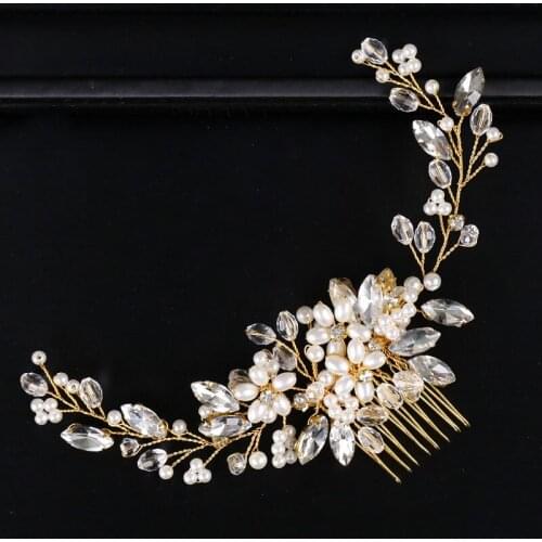 Bridal Pearl Hair Comb Women Headpieces Wedding Hair Accessories Gold Silvery Rhinestone Combs Bridal Headwear
