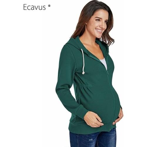 Premama Maternity Hoodie Casual jacket Long Sleeve Zip Cardigan Maternity Clothes Winter Pregnancy Kangaroo Hoodie