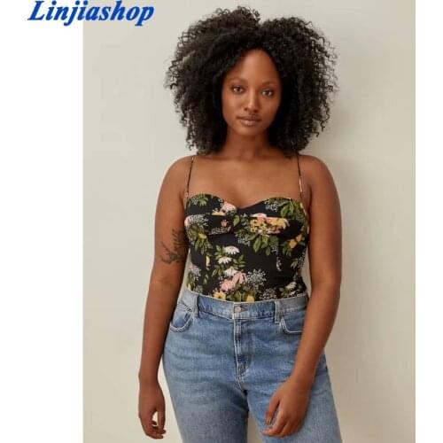 France Women Top Chic Floral Print Camis Harajuku Sexy Backless Elastic Women Vintage Mujer Tank Top