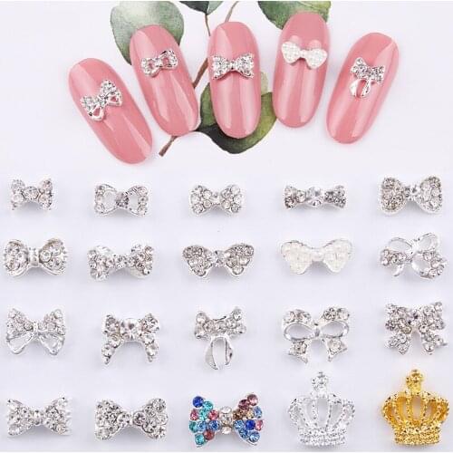 10 Pieces Nail Art Diamond Decorations Bow Jewelry Bowknot Crown Shiny Pearl Crystal Jewelry Rhinestones Nail Art Accessories