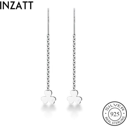 INZATT Real 925 Sterling Silver Chain Tassel Clover Drop Earrings For Fashion Women Party Fine Jewelry Minimalist Accessories