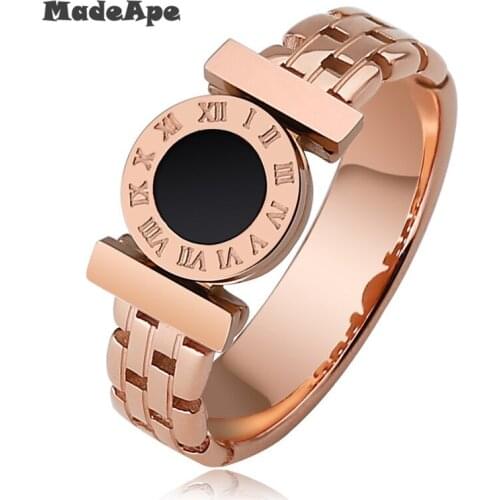 MadApe Fashion Personality Hollow Roman Number Rings 316L Stainless Steel Women Wedding Ring For Women Men Party Jewelry