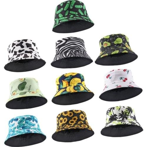 Jovivi 1 pc Fashion Unisex Reversible Bucket Hat Print Double-Side-Wear Cotton Sun Protection Hat Fisherman Hat New Summer Hats