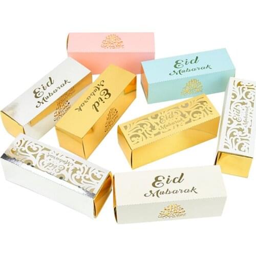 10pcs Eid Mubarak Chocolate Candy Box Ramadan Kareem Favor Gift Box DIY Islamic Muslim Festival Happy Al-Fitr Eid Party Supplies