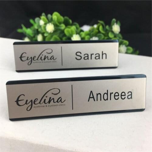 10pcs/lot custom name badge holder reusable personalized stainless steel name tags/badges