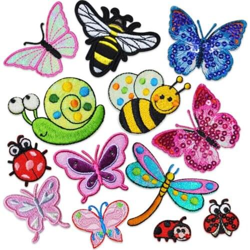 10pcs Cute Animals Bee Patch Iron On Embroidered For Clothing Cartoon Anime Patches For Kid Clothes Appliques Stickers T-shirt
