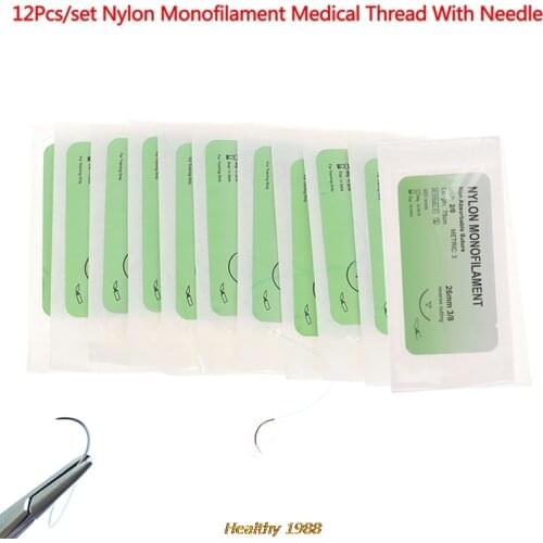 12 Pcs/Set Medical Needle Suture Nylon Monofilament Thread Suture Practice Kit