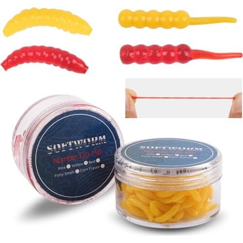 120-150 Pieces Boxed Lure Earthworm Red Worm Fishy Flavor Corn Simulation Soft Bait Fishing Set Trout Wacky Rig