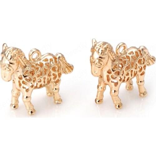 6PCS 18x15MM 24K Champagne Gold Color Plated Brass Small Horse Charms Pendants High Quality Diy Jewelry Accessories