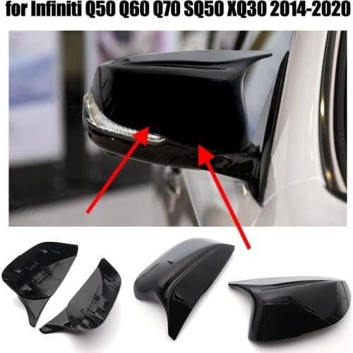 2pcs Car Styling Shell Rearview High Quality Side Mirror Cover Caps for Infiniti Q50 Q60 Q70 SQ50 XQ30 2014-2020 Glossy Black