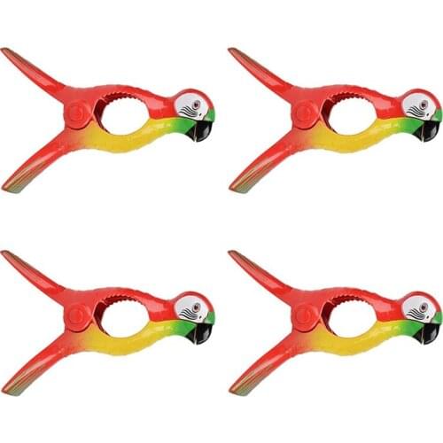 4Pcs Beach Towel Clips for Sun Loungers, Parrot Bird Towel Clips Large Windproof Clothes Hanging Peg Quilt Clamp Holder