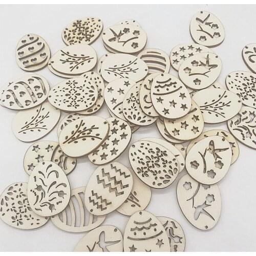 50 pcs Laser cut Easter wooden egg Wooden hanging pendant Kids Ester Decoration for home