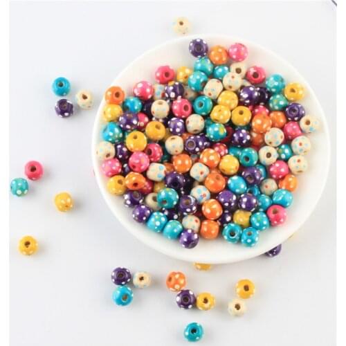 DIY 9x10mm 100Pcs Multicolor With Spot Wood Beads Wooden Natural Ball Wood Spacer Beads for Jewelry Making
