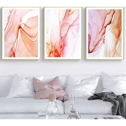 Abstract Marble texture Canvas Painting Nordic Style Ink Wall Art Scandinavian Pink Brown wall poster for living room