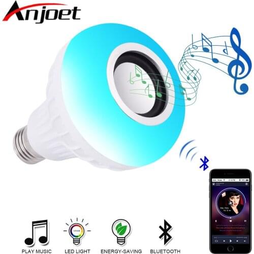 Anjoet Smart E27 RGB Bluetooth Speaker LED Bulb Light 12W Music Playing Dimmable Wireless Led Lamp with 24 Keys Remote Control