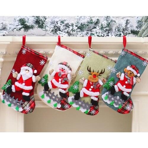 Large Christmas Hanging Socks Cute Candy Gift bag snowman santa deer bear Christmas Stocking for Christmas Tree Decor Pendant
