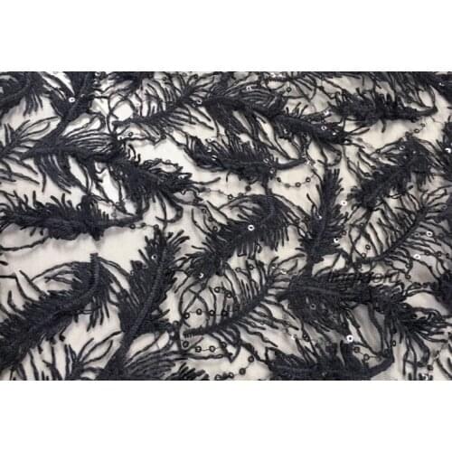 Black sequined feather mesh fabric fabric lace dress costume embroidered fabric Wedding dress, lace, fabric
