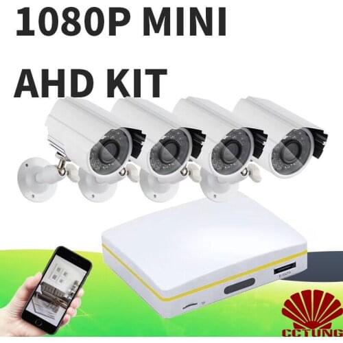 Super Mini 4ch AHD Digital Video Recorder DVR with 4pcs of 1080P AHD Cameras & 15m Cables kit with free iCloud & APP Monitor