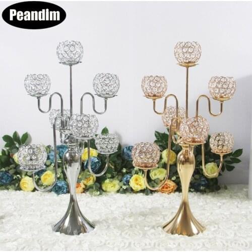 PEANDIM 7-Arms Candle Holders Crystal Candelabra Wedding Decoration Table Centerpieces Event Party Candlesticks 4pcs/lot
