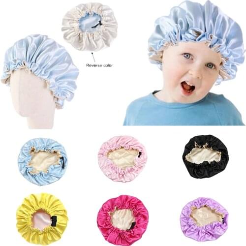 Kids Soft Reversible Satin Bonnet Double Layer Adjustable Size Sleep Night Cap Bonnet Baby Hat For 2-7 Years Children