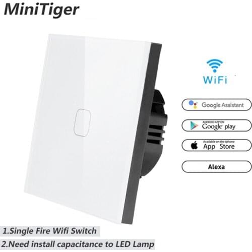 Esooli WIFI Smart Touch Switch APP Wireless Remote Light Wall Switch Crystal Glass Panel Works With Alexa / Google Home