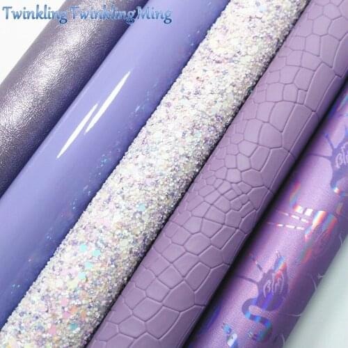 Purple Glitter Fabric, Crocodile Faux Leather Fabric, Flamingo Synthetic Leather Sheets For Bow A4 8"x11" Twinkling Ming XM244