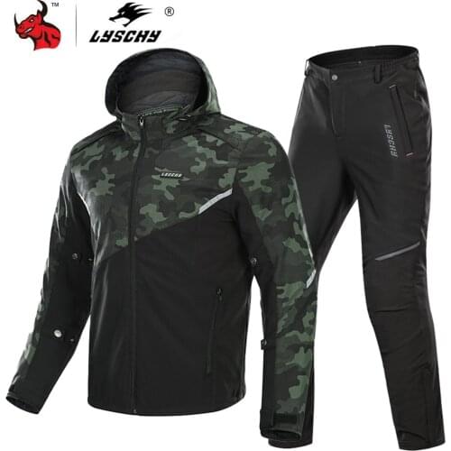 LYSCHY Camouflage Motorcycle Jacket Pants Suit Waterproof Autumn Winter Men Motorbike Riding Cold-proof Moto Jacket Armor
