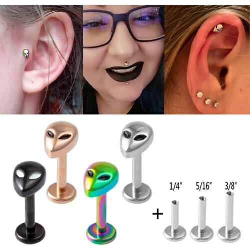 1PC Alien Lip Ring Stainless Steel Labret Piercing Cartilage Earrings Ear Stud Rings Helix Tragus for Women Body Jewelry 16G