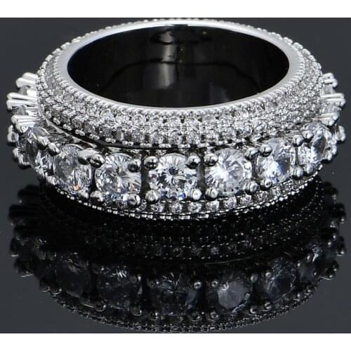 5 Row Solid Mens Ring 18 K Copper Charm Gold Color Cubic Zircon Iced RING Fashion Hip Hop Jewelry Rotatable