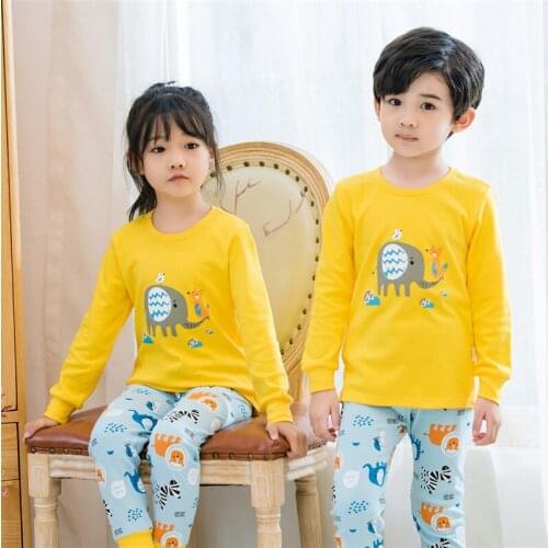 2021New Cotton Childrens Pajamas Sets Winter Warm Baby Girls Boys Clothes Cartoon Kids Sleepwear Long Sleeve Tops Pants 2Pcs