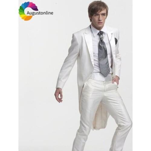 White Italian Tailcoat Wedding Men Suits Groom Wear Slim Fit Terno Tuxedos 2 Pieces (Jacket+Pants) Groomsman Suits Costume Homme