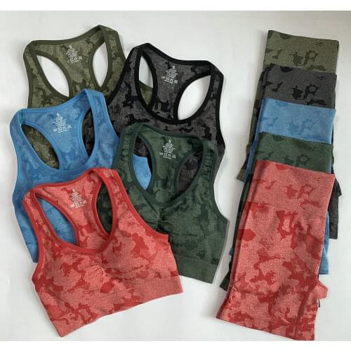 2 Piece Adapt Camo Seamless Shorts Sets For Women Workout Summer Clothes Racer Back Crop Top Gym Clothing Outfit Yoga Set