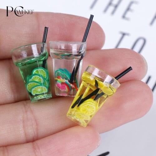 Hot Resin Mini 1:12 Scale Fruit lemon Simulation drink for dollhouse miniature toy milk tea Drink doll food kitchen accessories