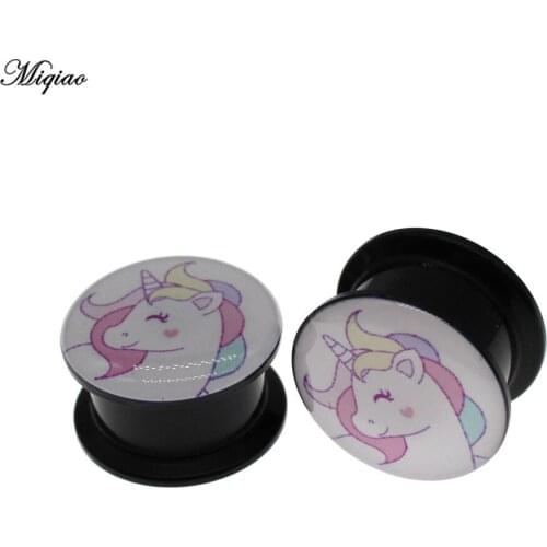 Miqiao 2pcs Explosive Sweet and Romantic Unicorn Acrylic Ear Expander 6mm-25mm Body Exquisite Piercing Jewelry