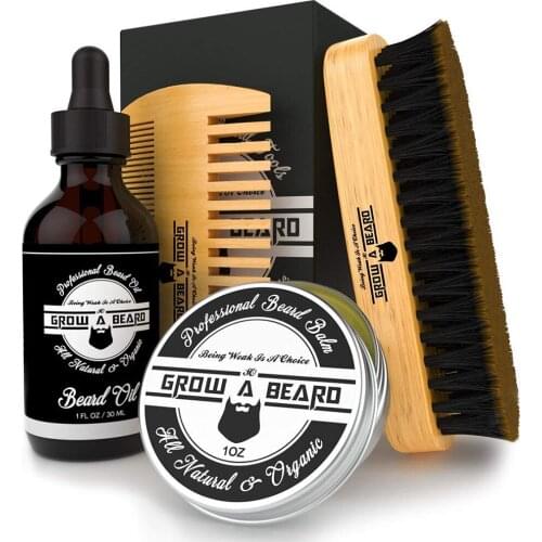 MOQ 200pcs Hot Sale Custom LOGO Beard Care Kits Beard Brush Combs Beard Oil Beard Balm Wax in Gift Box & Bag